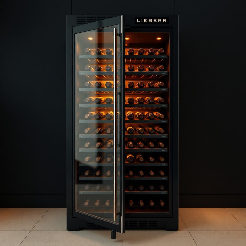 Luxury built-in wine cooler in dark walnut wine cellar